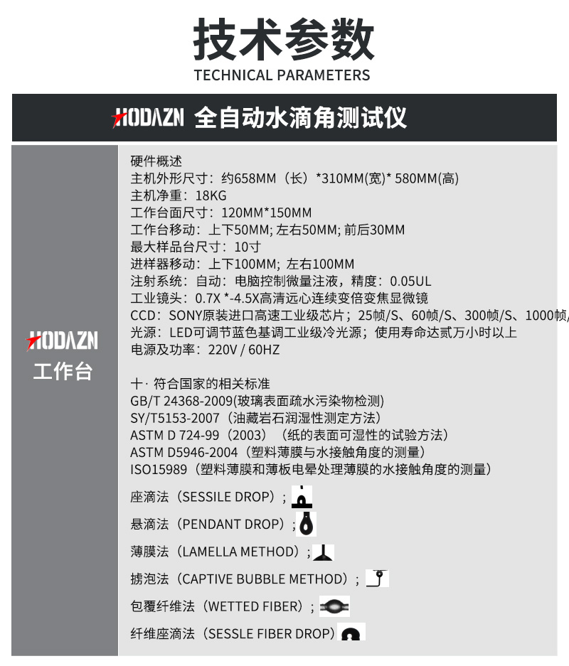 全自動水滴角測試儀物體表面接觸角靜态動态材料表面附着光學測量